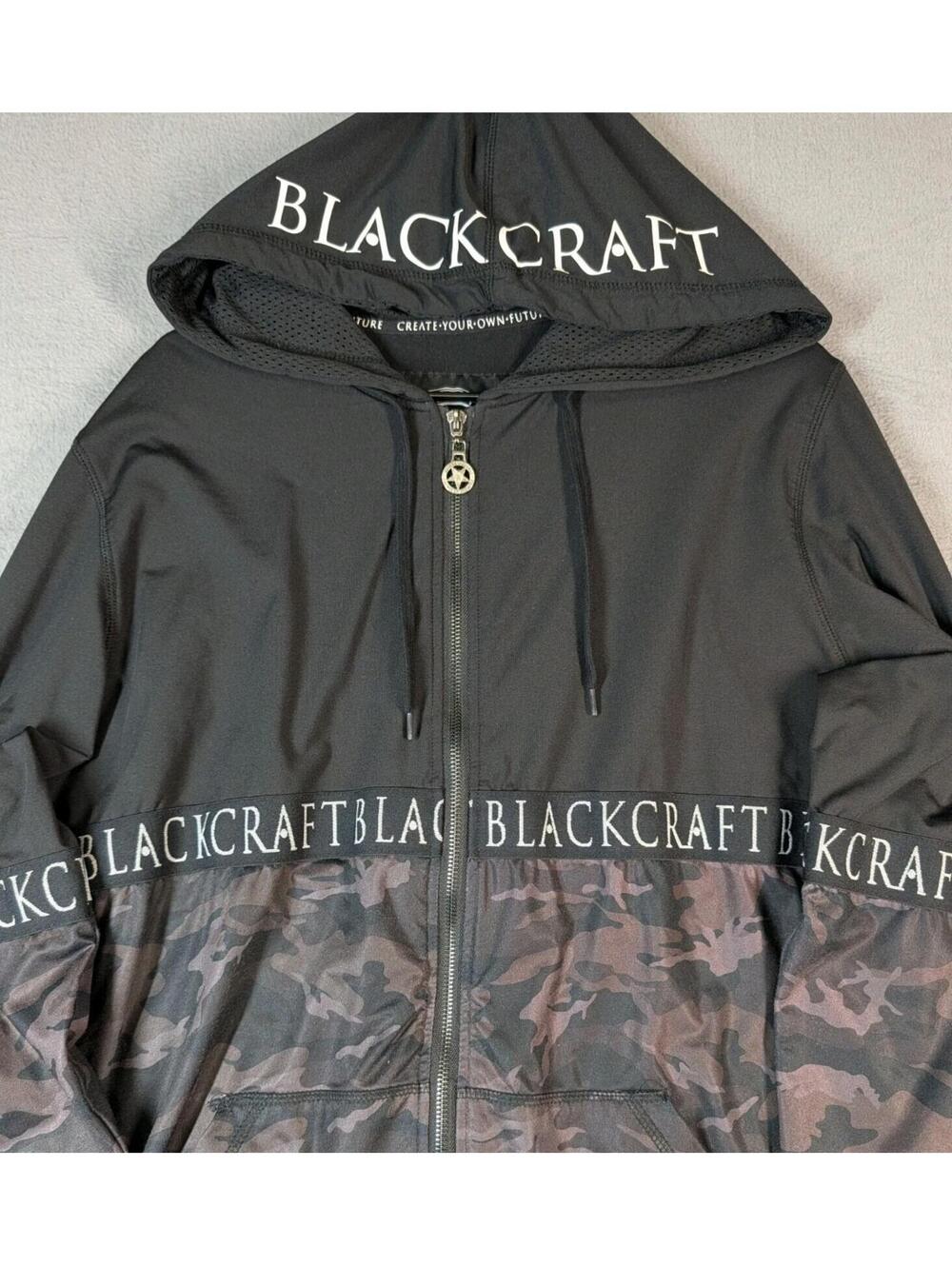 BlackCraft Mens XL Black Camo Full Zip Hoodie Goth Occult Streetwear Skull - Picture 3 of 11